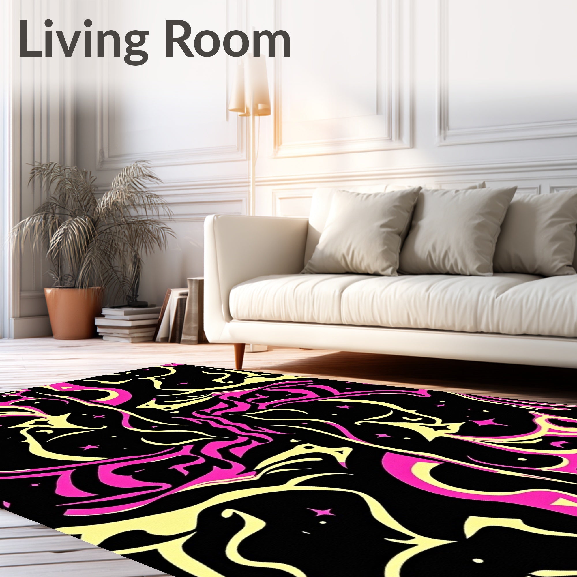 Vibrant Pink Yellow Swirl Pattern Rug