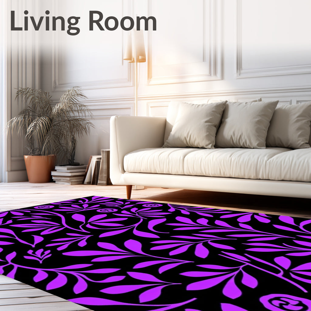 Bold Purple Floral Branch Pattern Rug