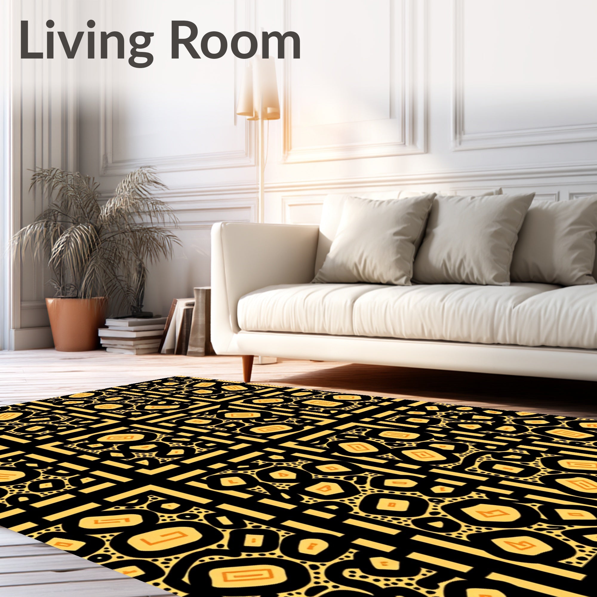 Abstract Geometric Pattern Yellow Black Rug