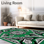 Ornate Emerald and Black Floral Medallion Rug