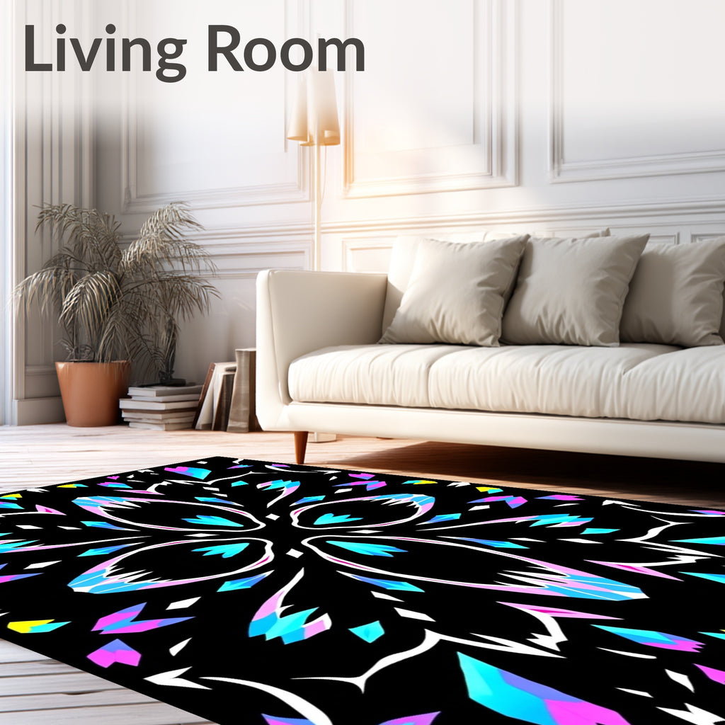 Symmetrical Neon Crystal Pattern Rug