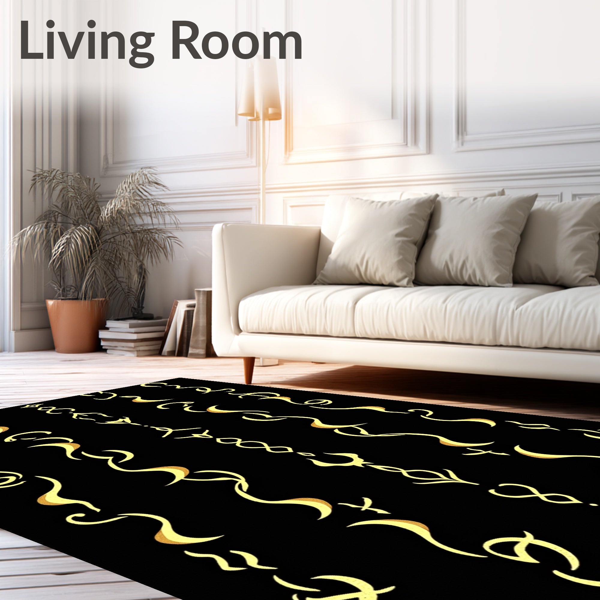 Elegant Yellow Swirls Pattern Rug