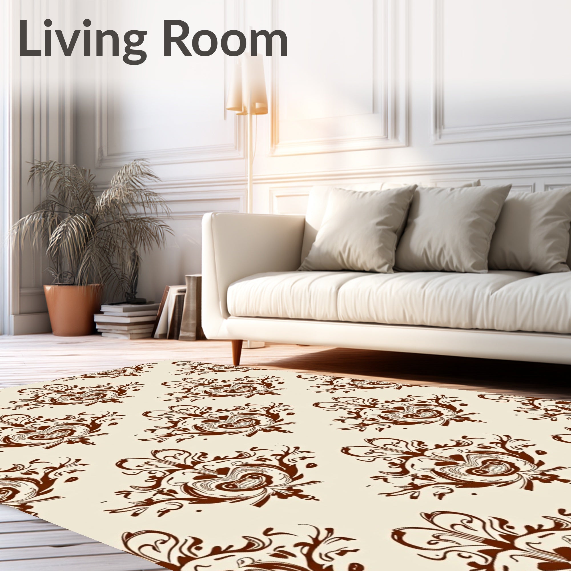 Vintage Scrolling Floral Damask Pattern Rug