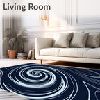 Abstract Swirl Navy White Pattern Rug