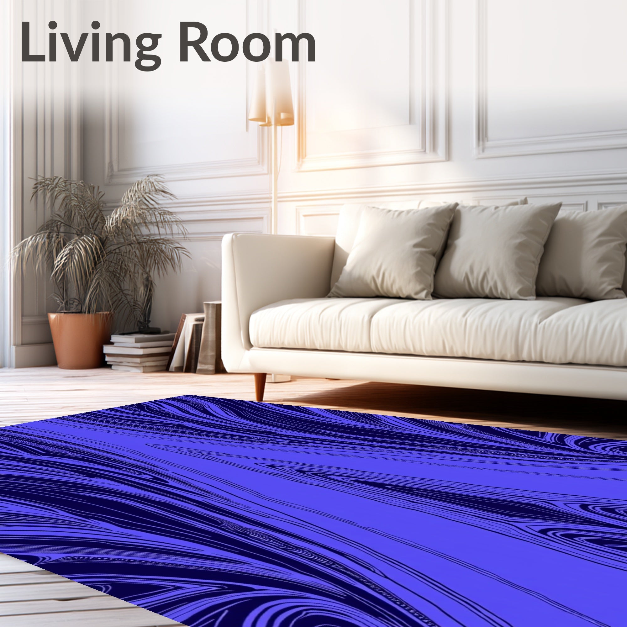 Abstract Blue Silhouette Wavy Pattern Rug