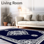 Ornate White Floral Geometric Design Rug