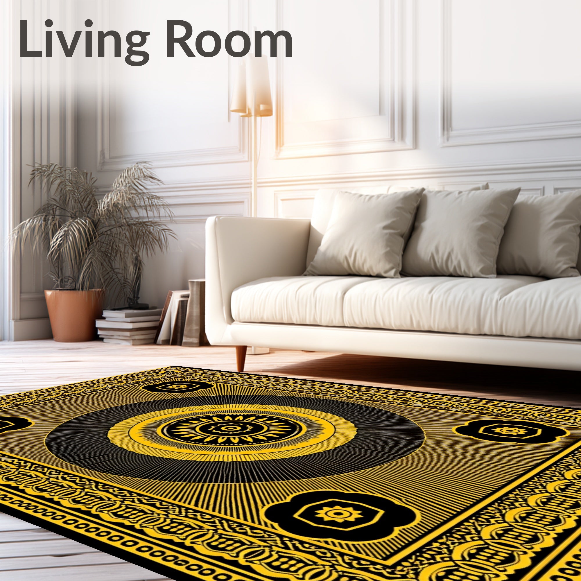 Bold Sunburst Floral Black Yellow Rug