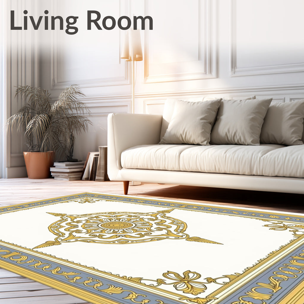 Grand Floral Medallion Blue Gold Rug