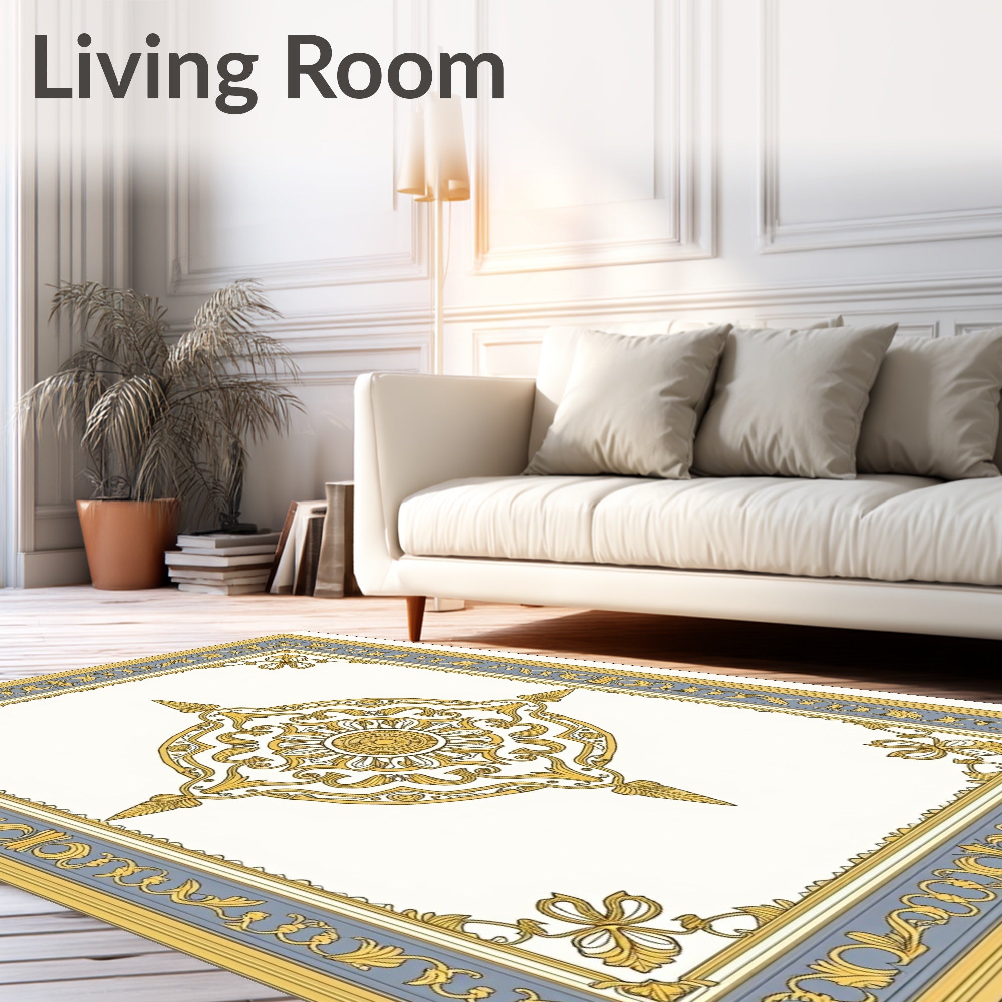 Grand Floral Medallion Blue Gold Rug