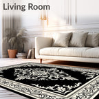 Classic Black White Floral Medallion Design Rug