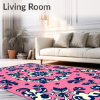Pink Floral Scrollwork Damask Rug