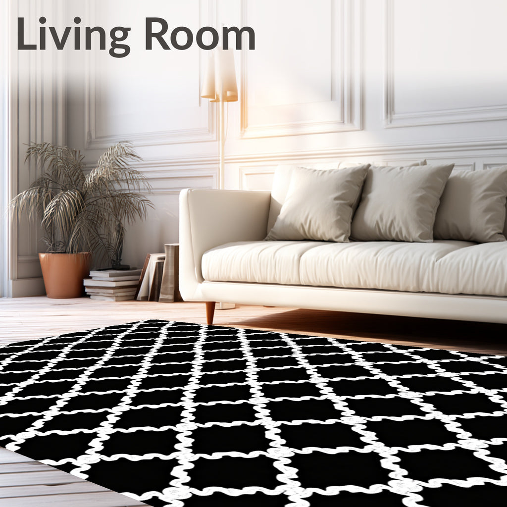 Interlocking Wave Grid Pattern Rug