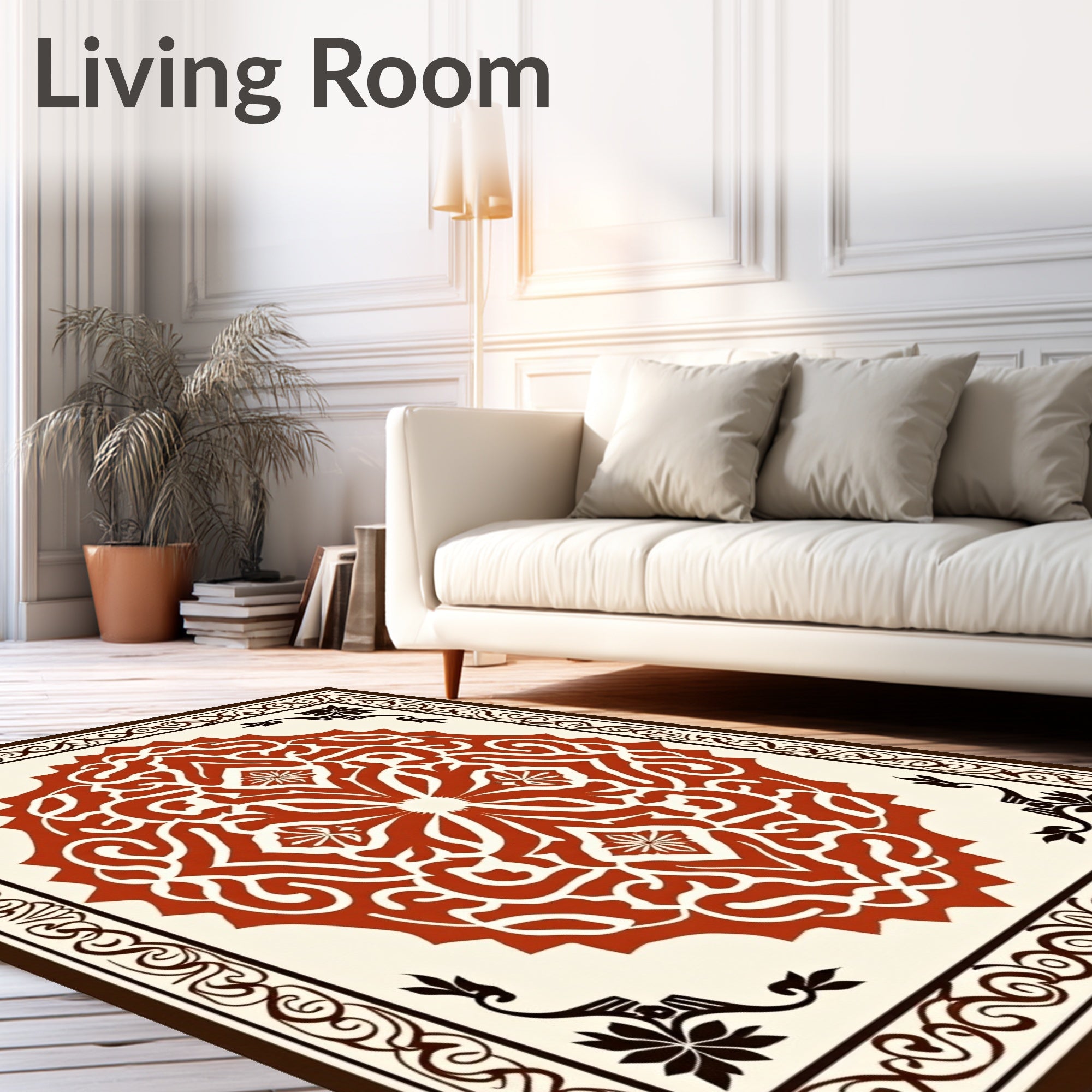 Classic Red Floral Mandara Pattern Rug