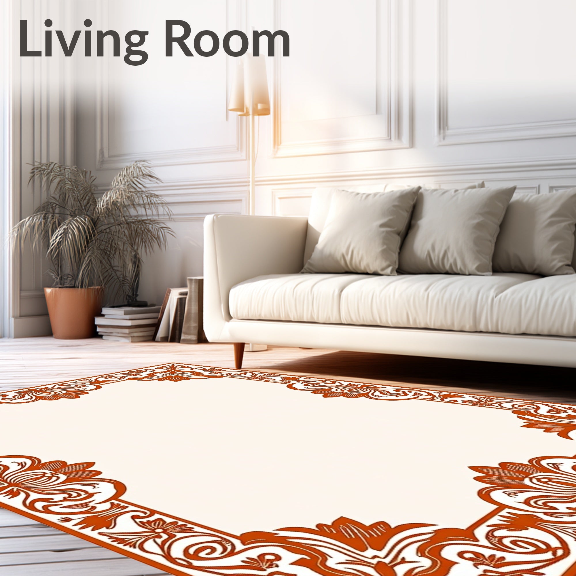 Elegant Floral Scrollwork Border Design Rug