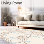 Swirl Abstract Cream Blue Pattern Rug