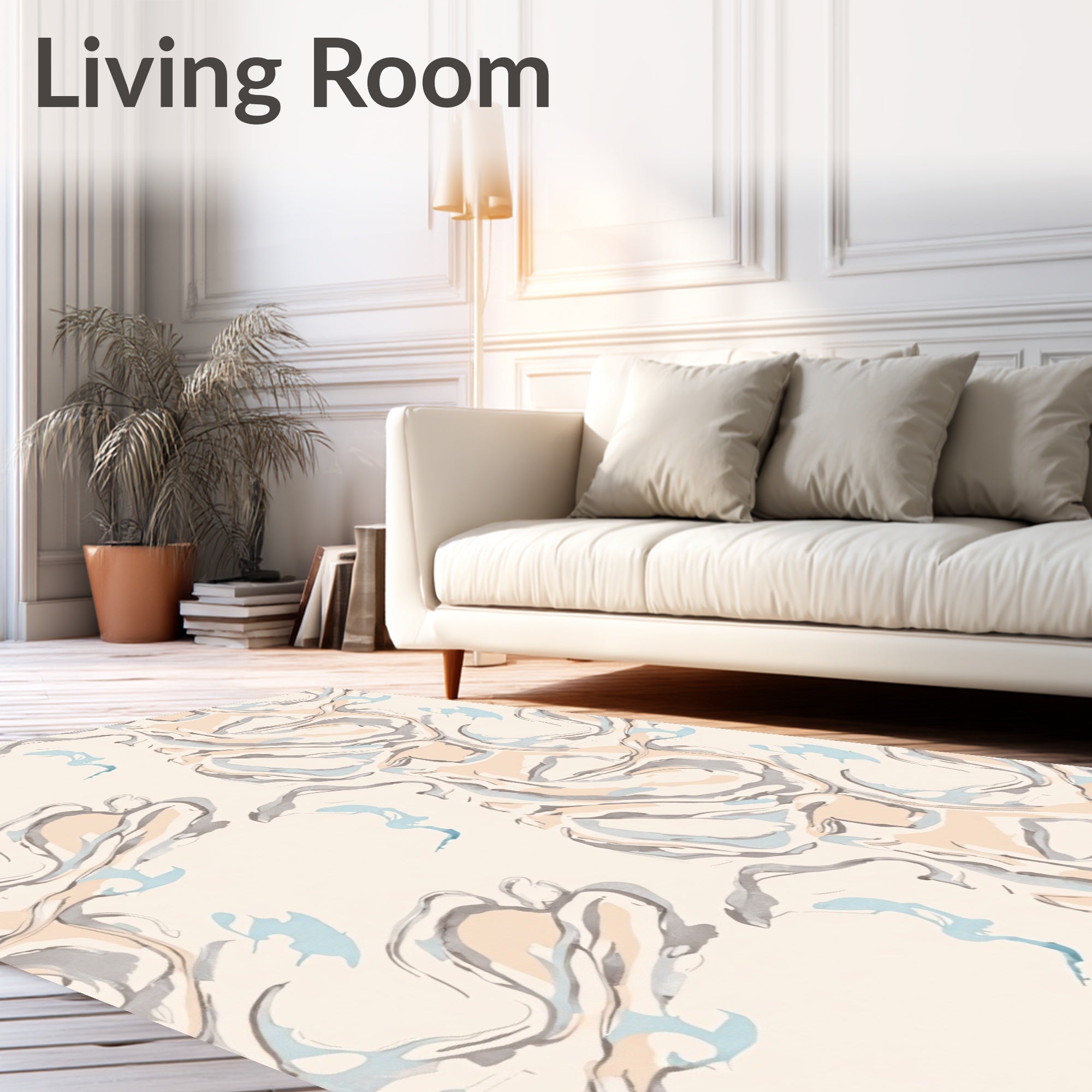 Swirl Abstract Cream Blue Pattern Rug