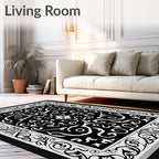 Ornate Black White Swirl Pattern Rug
