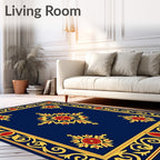 Ornate Floral Blue Gold Rug