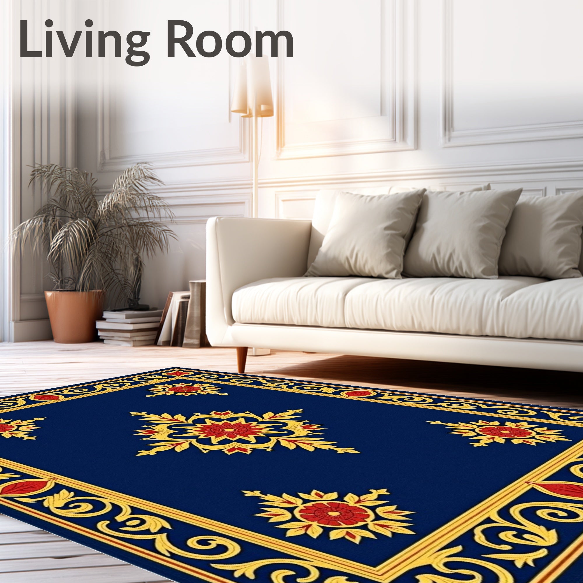 Ornate Floral Blue Gold Rug