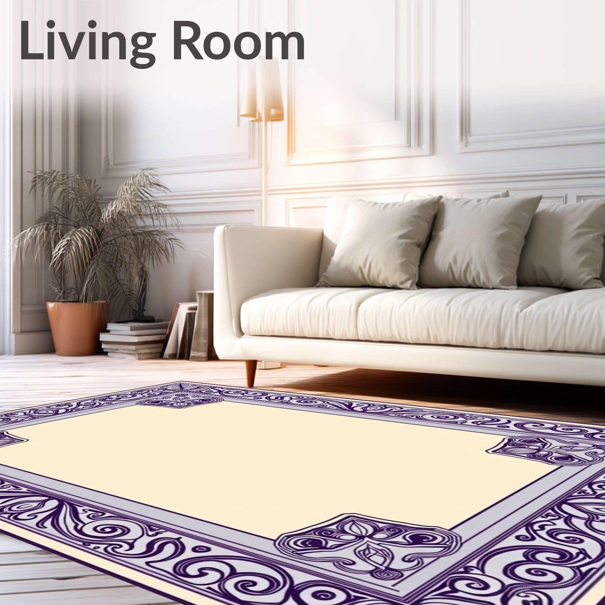 Purple Tan Ornate Flourish Rug