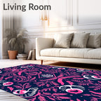 Whimsical Pink Eye Botanical Navy Rug