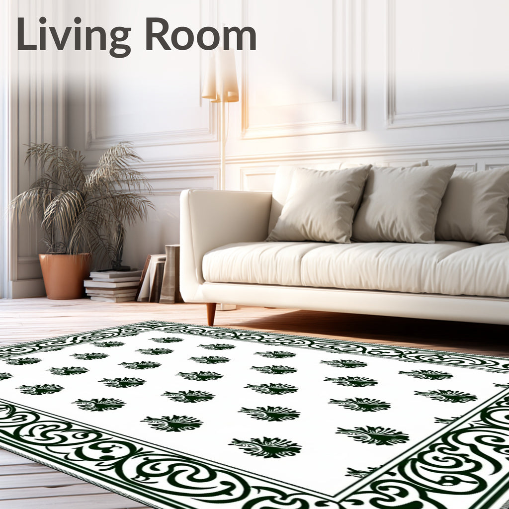 Ornate Black White Paisley Pattern Rug