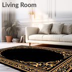 Golden Ornate Scrollwork Frame Design Rug