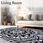 Intricate Black and White Mandala Rug