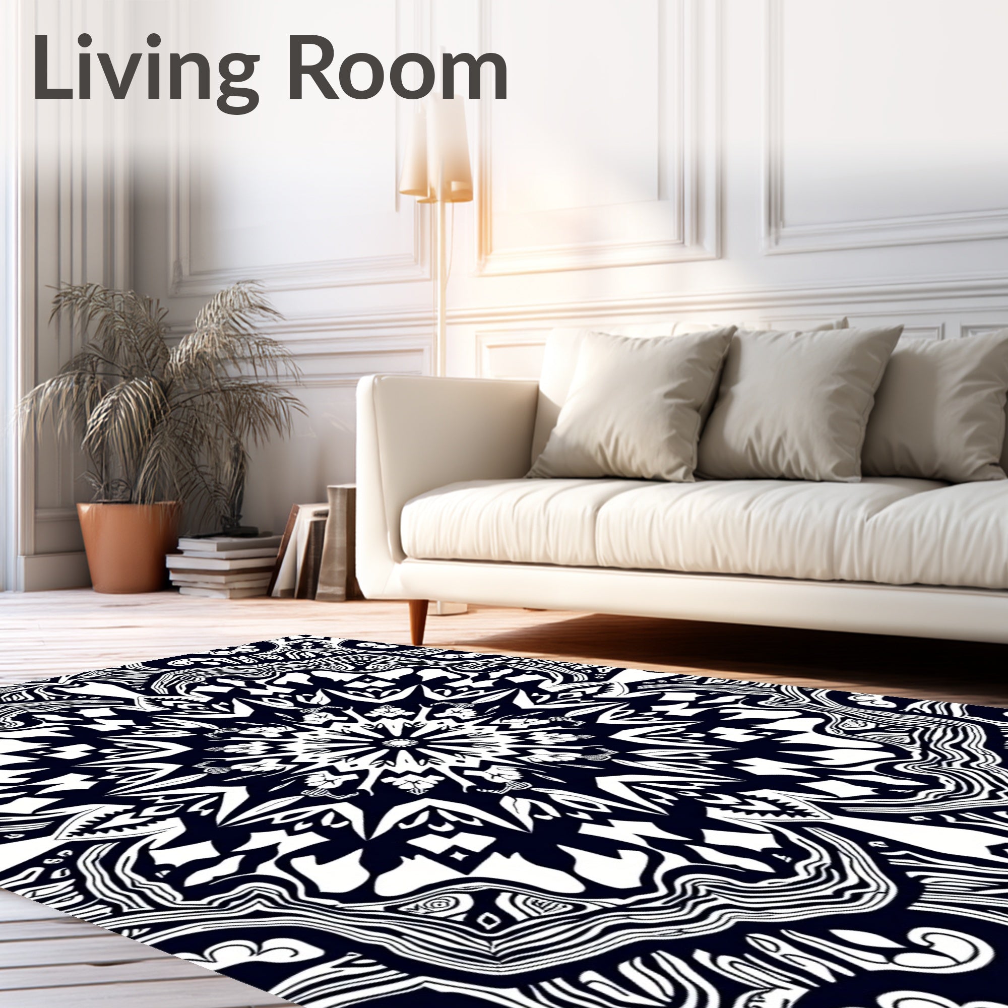 Intricate Black and White Mandala Rug