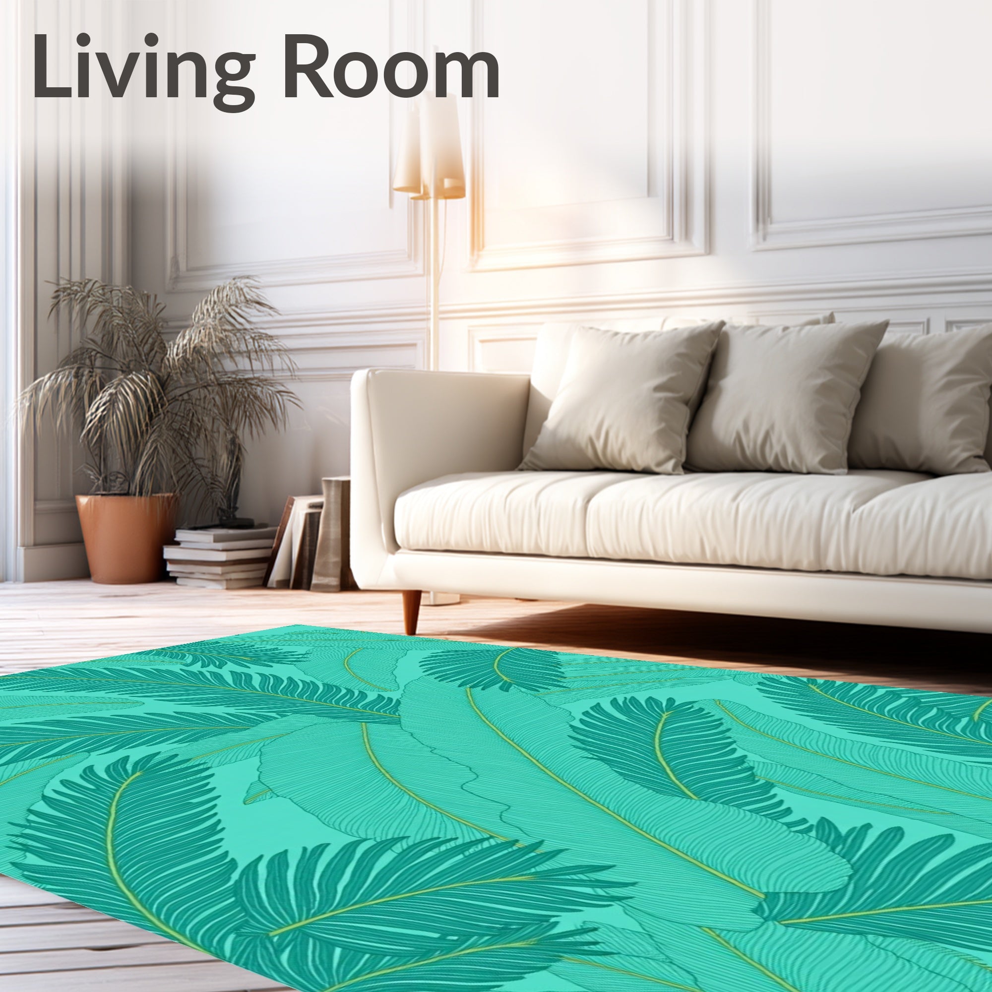 Teal Feather Pattern Delightful Rug