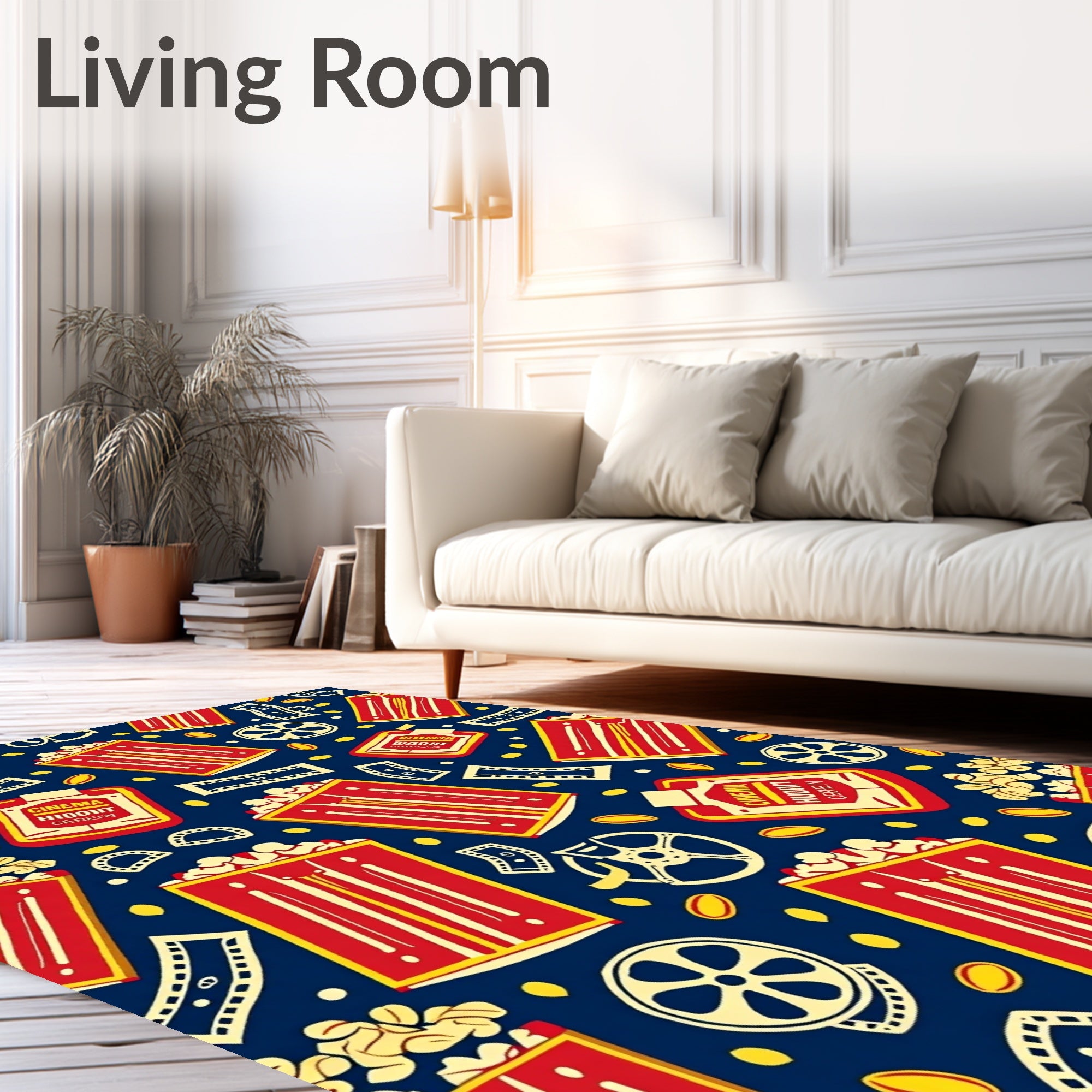 Retro Cinema Popcorn Pattern Rug
