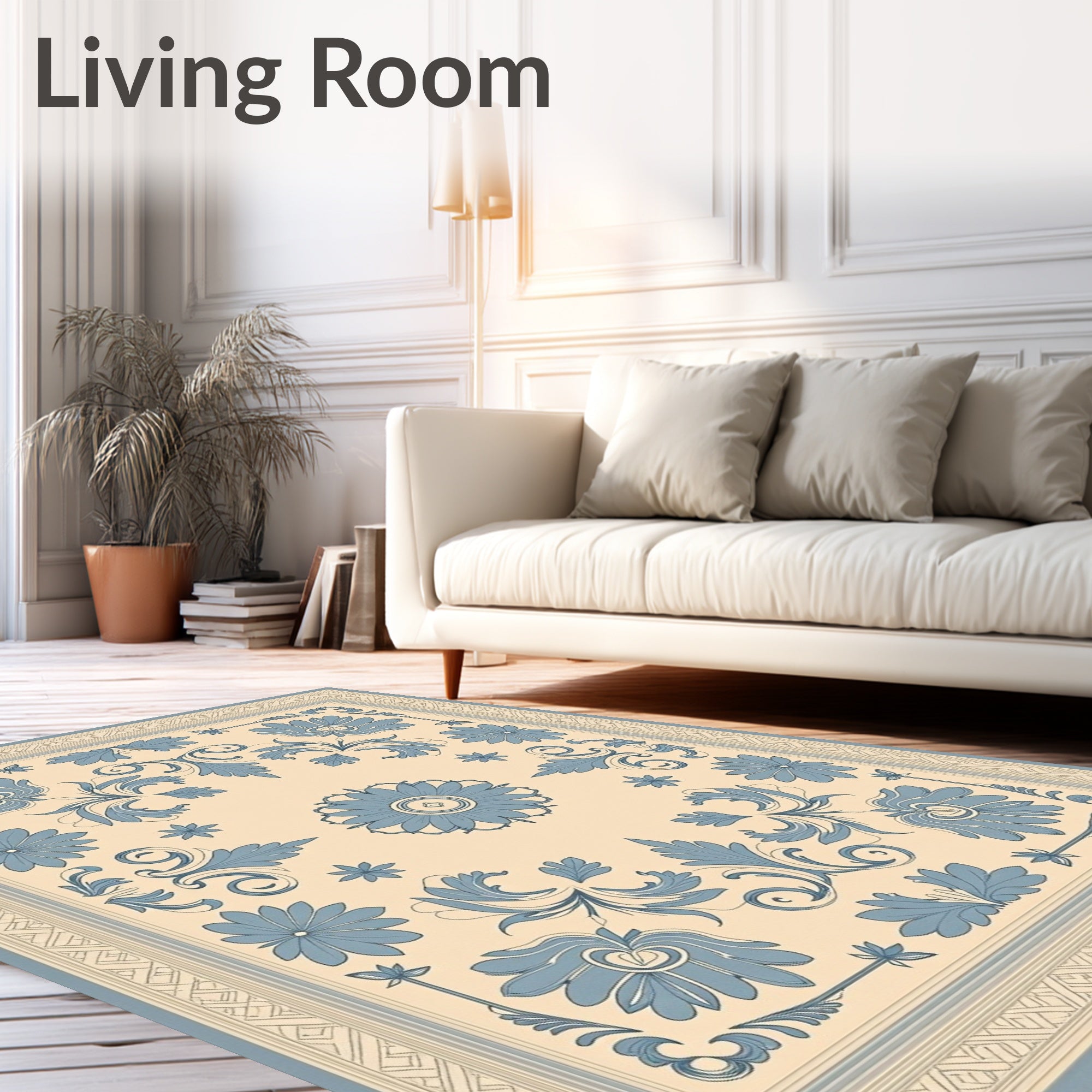 Pale Blue Floral Scrollwork Rug