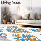 Classic Blue Gold Damask Swirls Rug