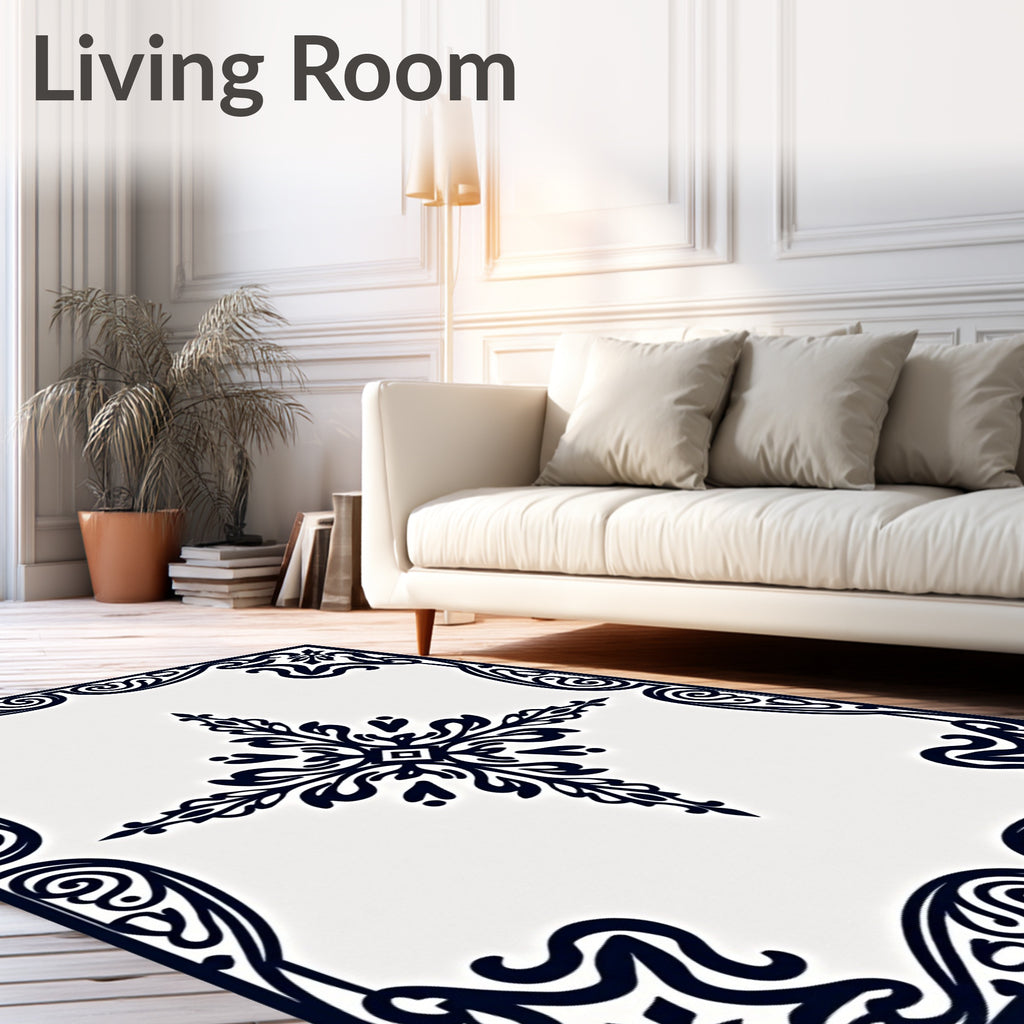 Classic Black And White Medallion Ornament Rug
