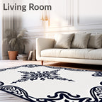 Classic Black And White Medallion Ornament Rug