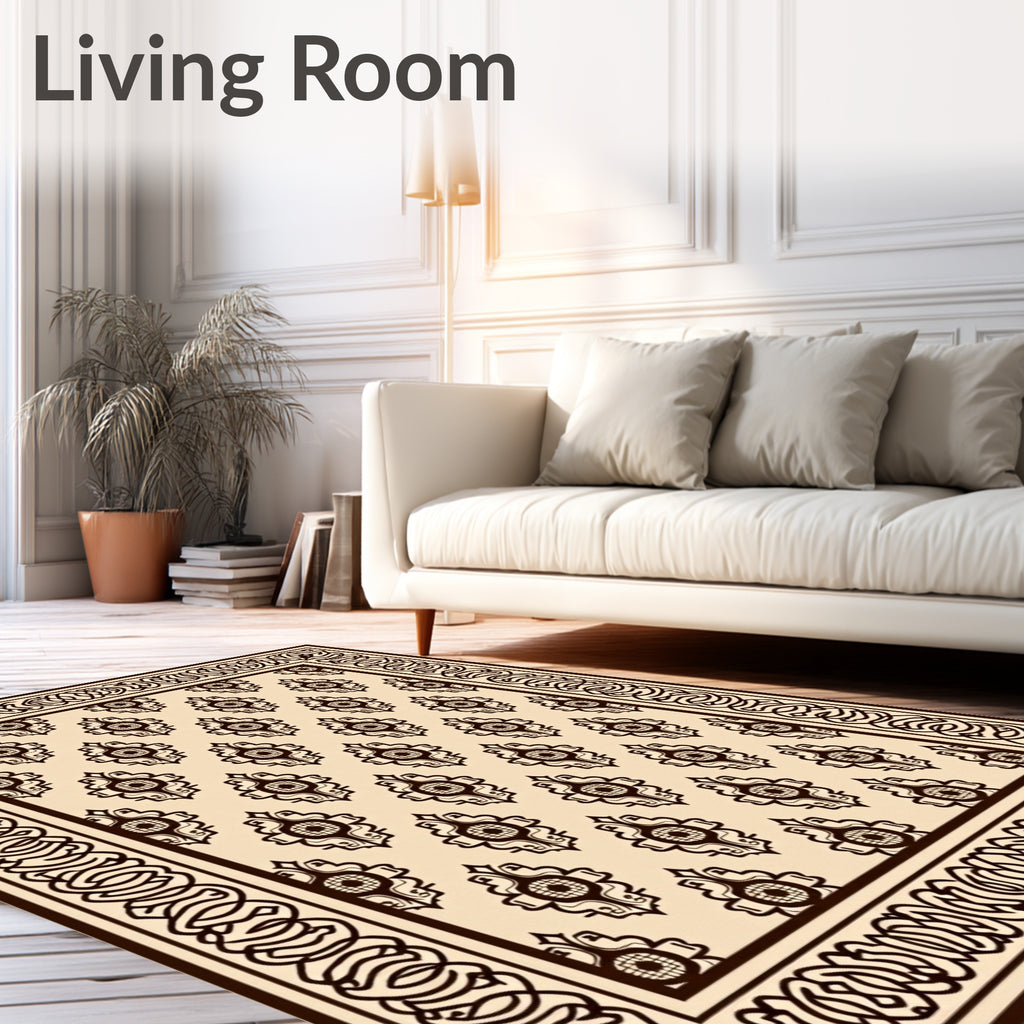 Dark Brown Ornamental Medallion Pattern Rug