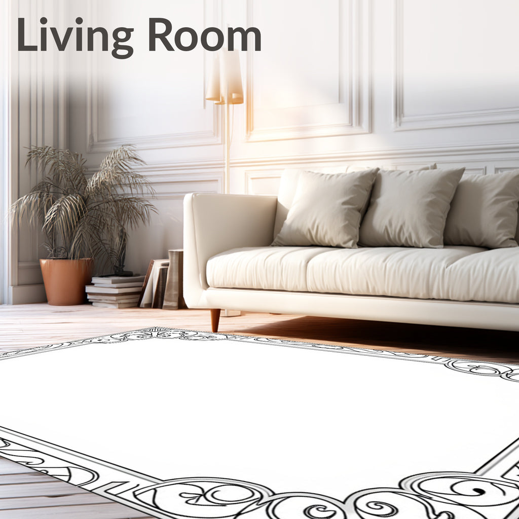 Art Deco Black White Scroll Border Rug