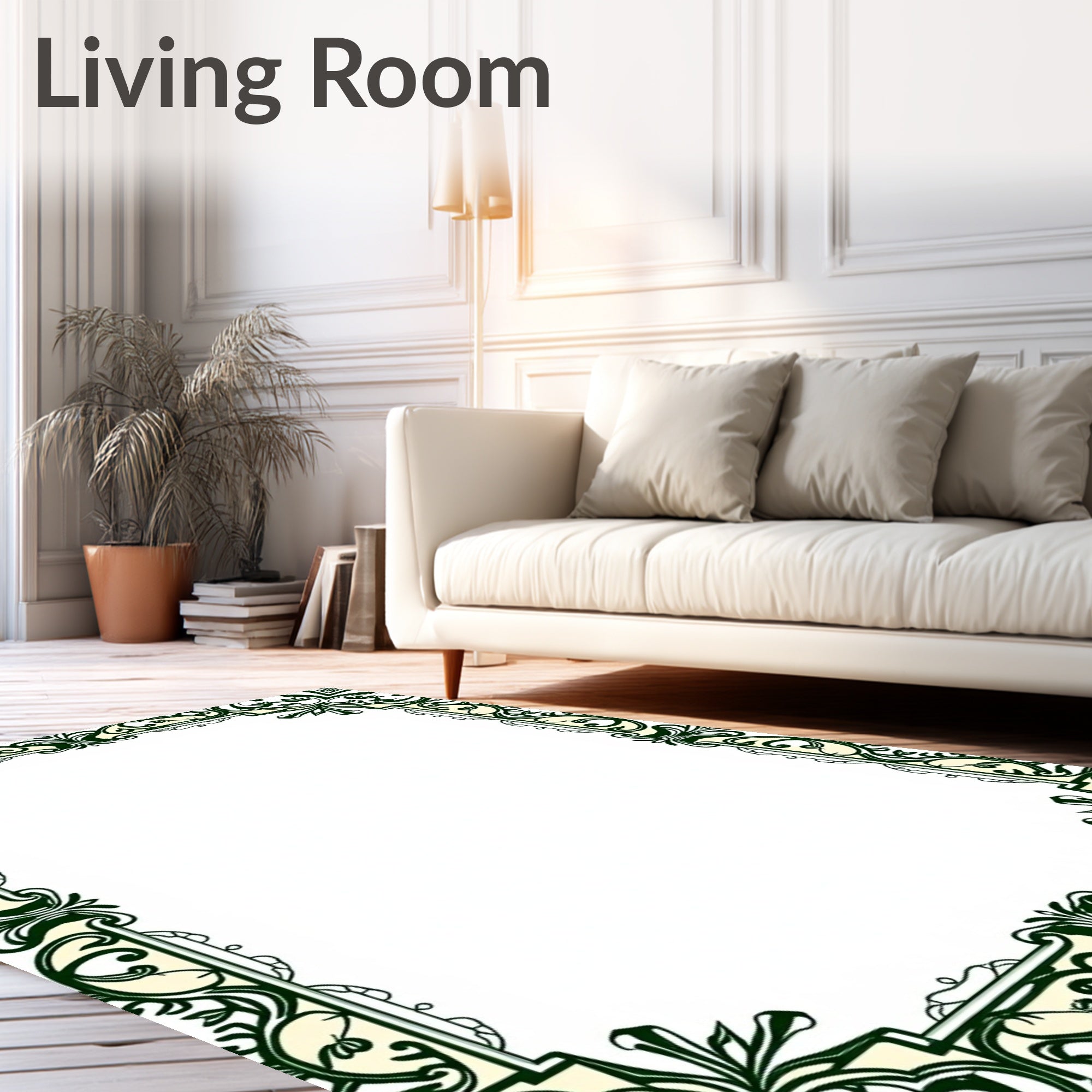 Ornate Floral Scrollwork Border Design Rug