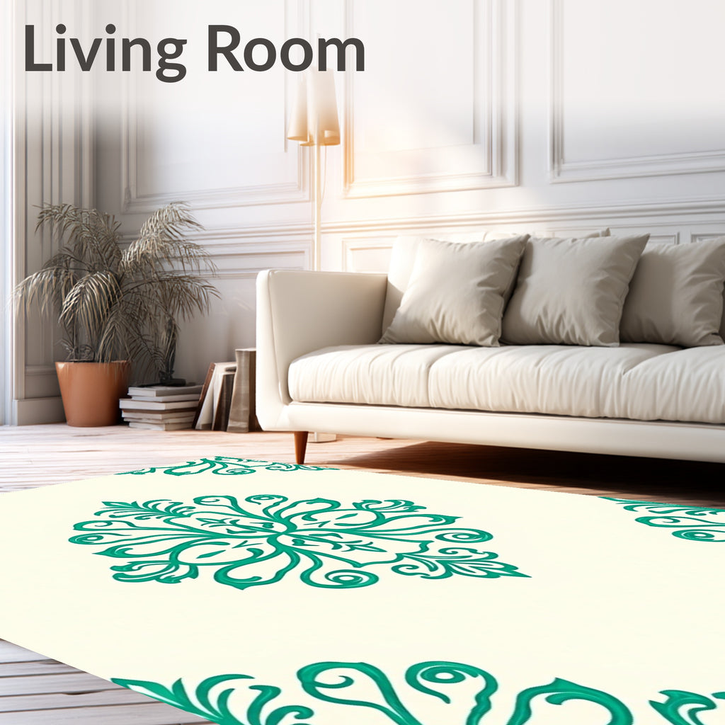 Elegant Teal Damask Pattern Rug
