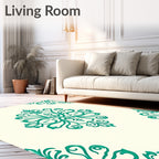 Elegant Teal Damask Pattern Rug
