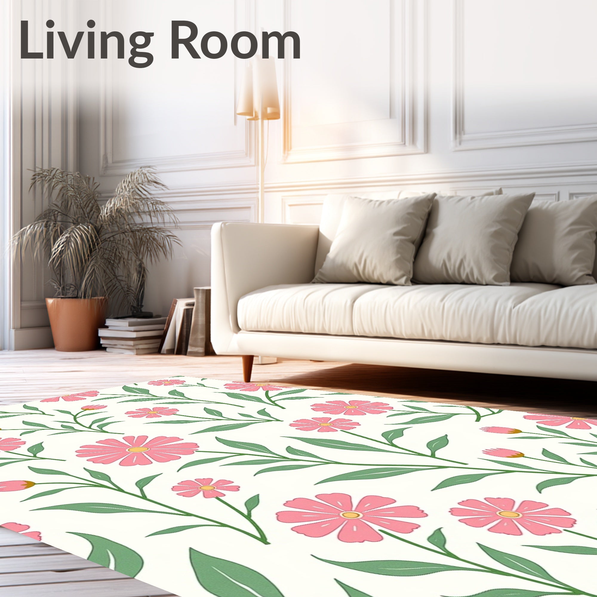 Pink Daisy Floral Pattern Rug
