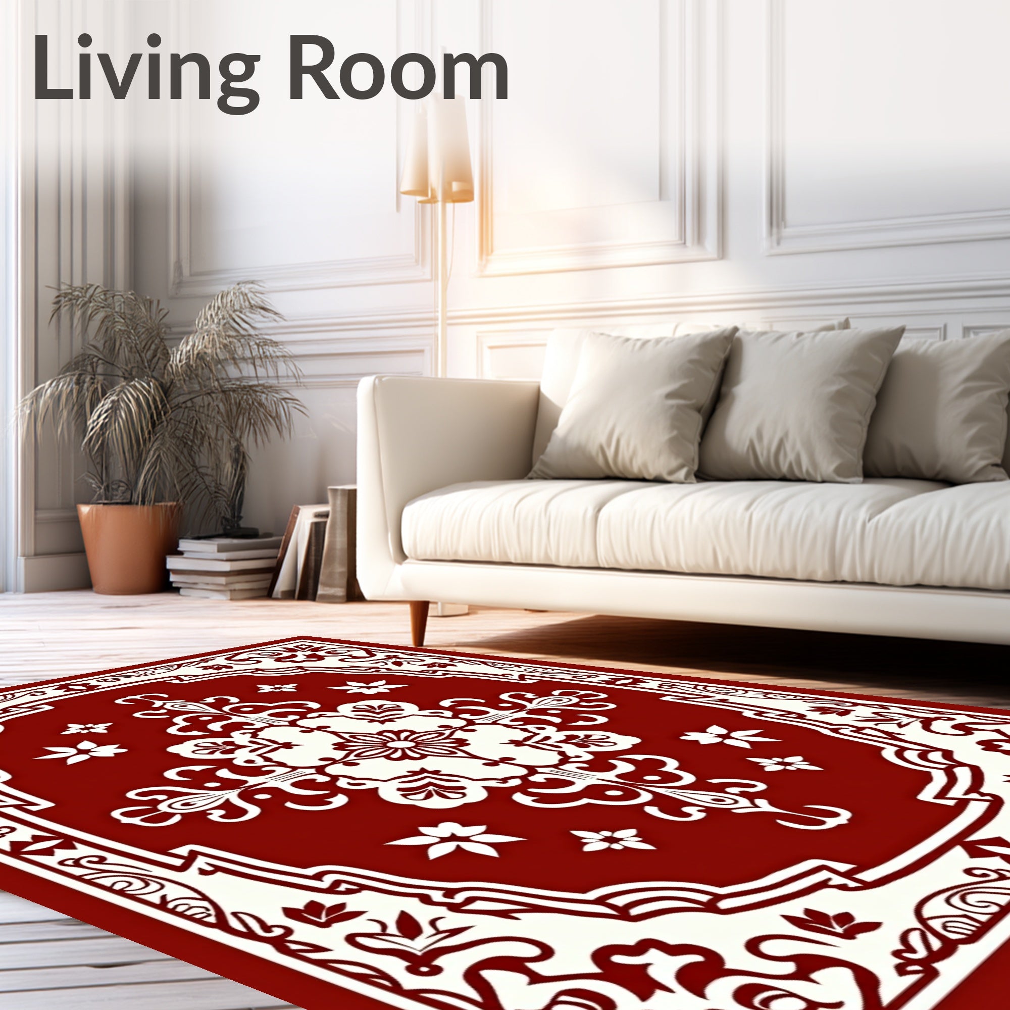 Rich Scarlet Cream Floral Medallion Rug