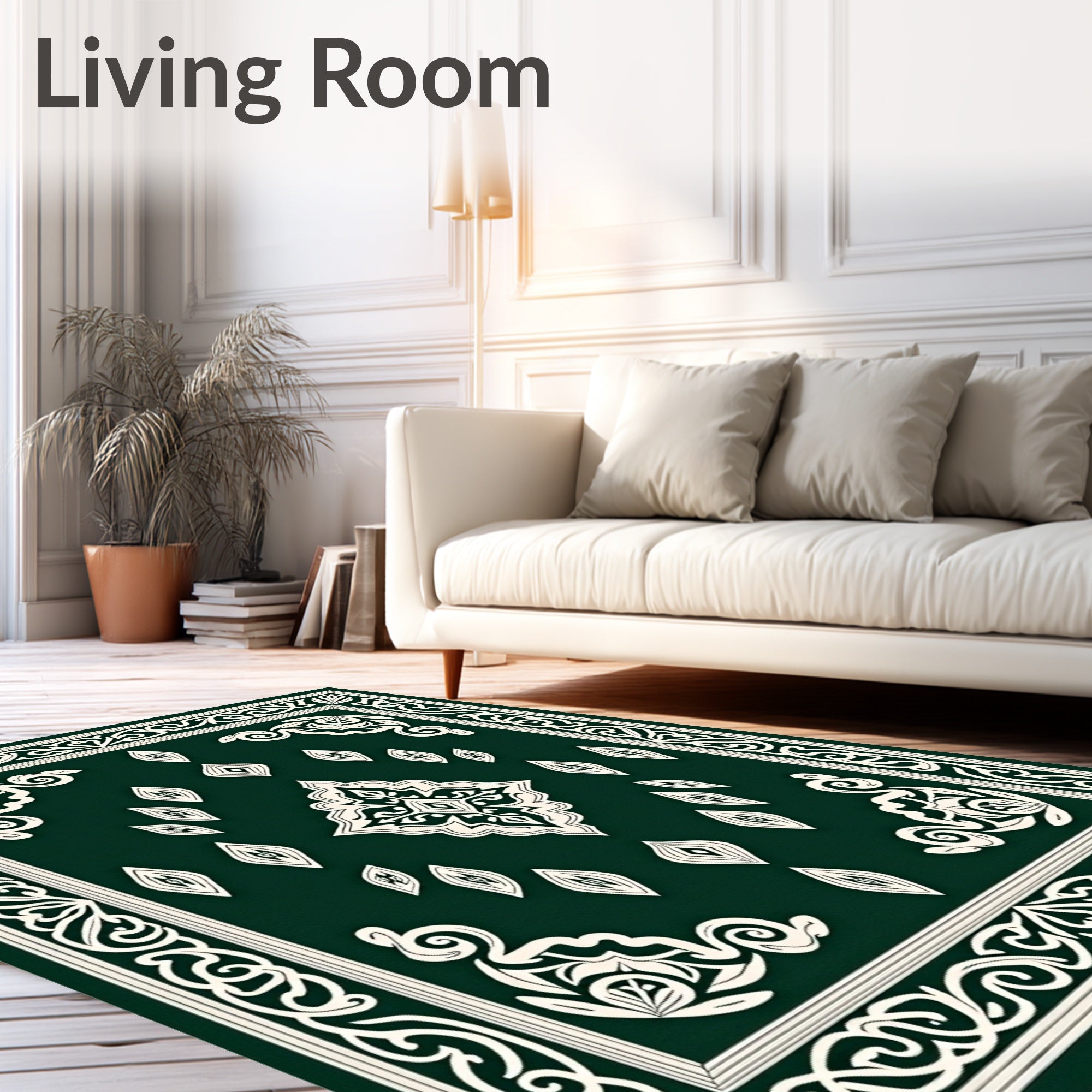 Elegant Ivory Floral Patterned Rug