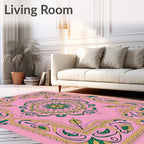 Pink Green Mandala Floral Pattern Rug