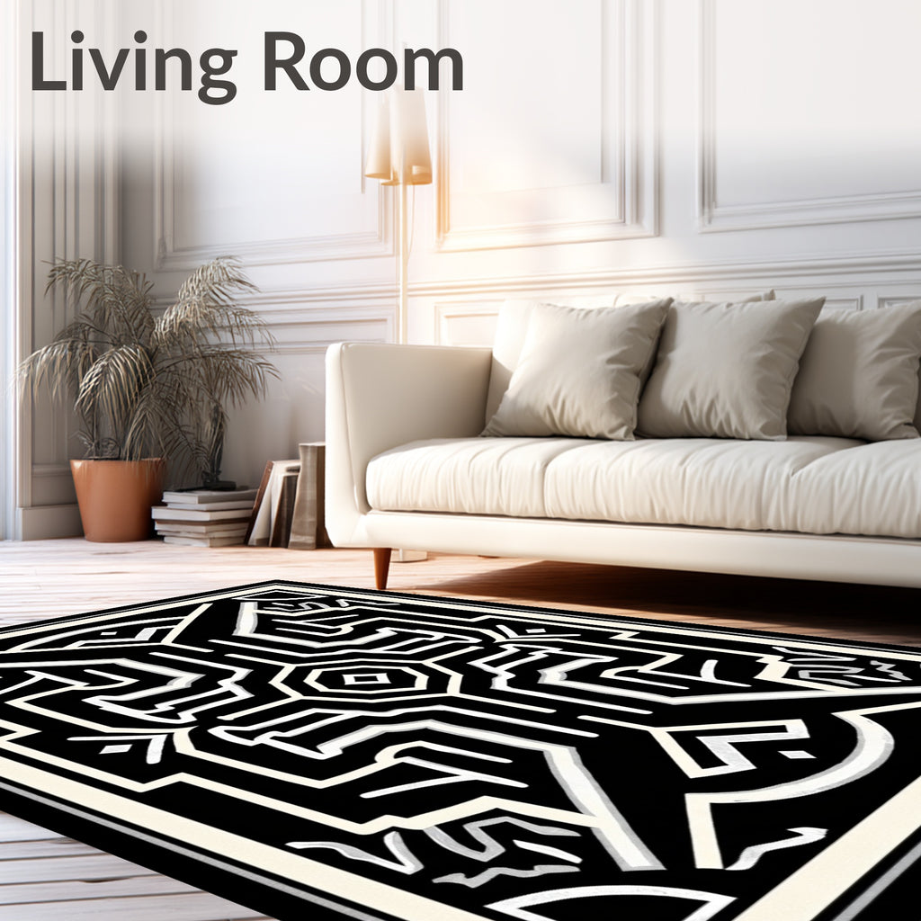 Black And White Abstract Geometric Pattern Rug