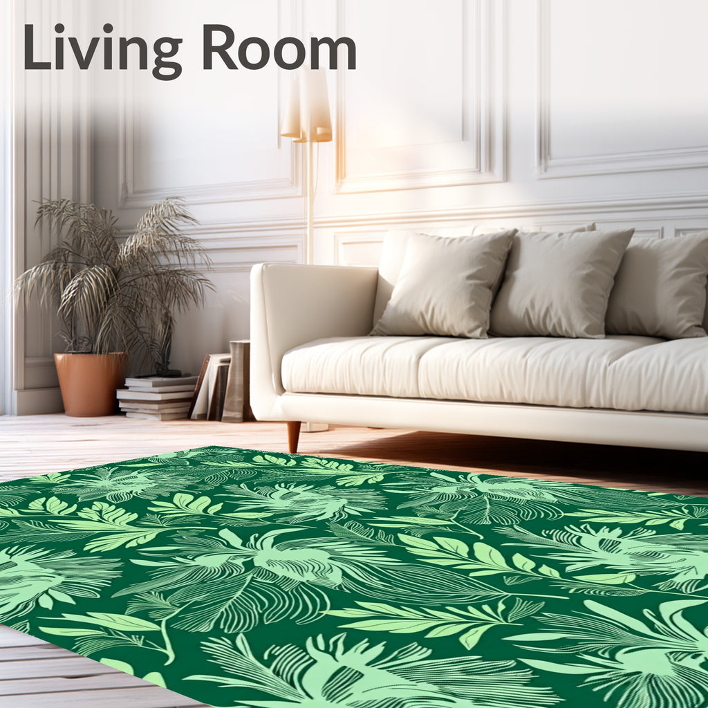 Light Green Tropical Leaf Pattern Rug
