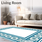 Classic Teal Floral Border Design Rug