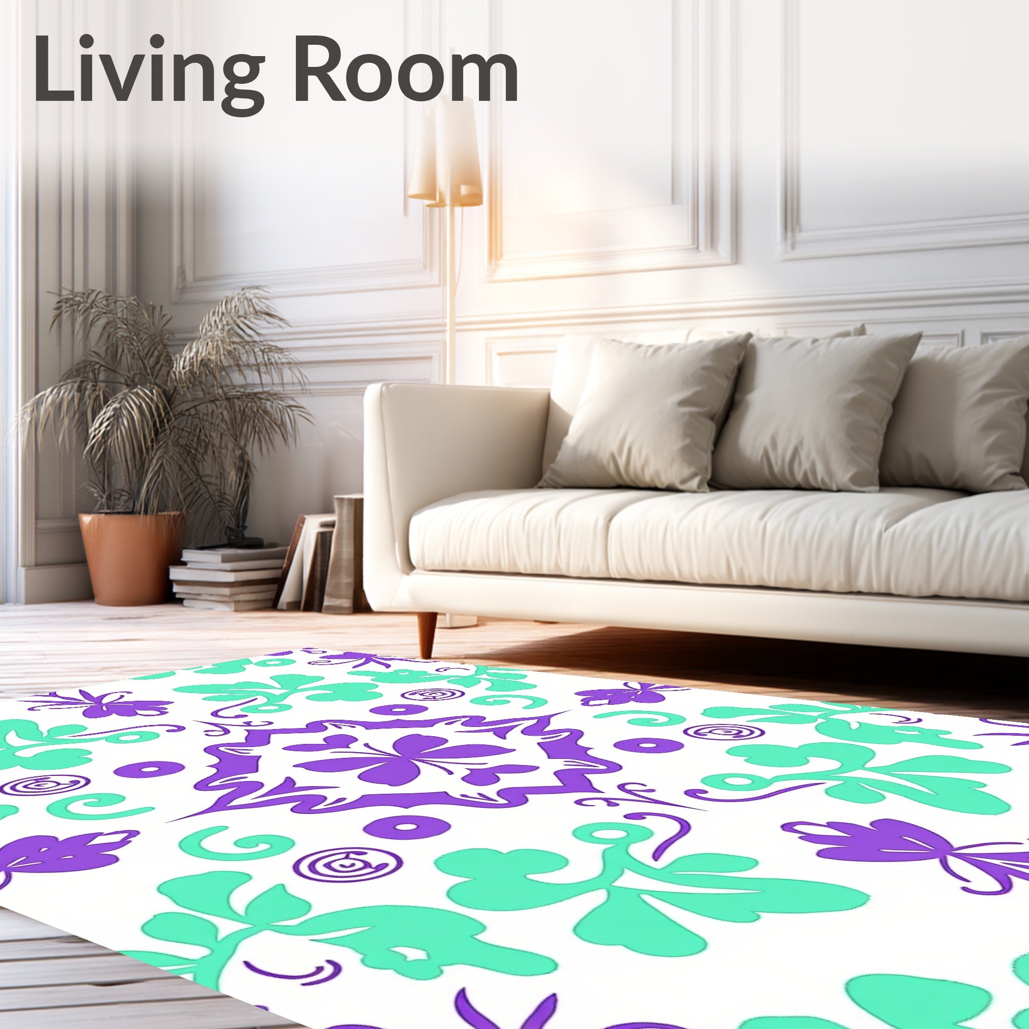 Purple Teal Floral Medallion Pattern Rug