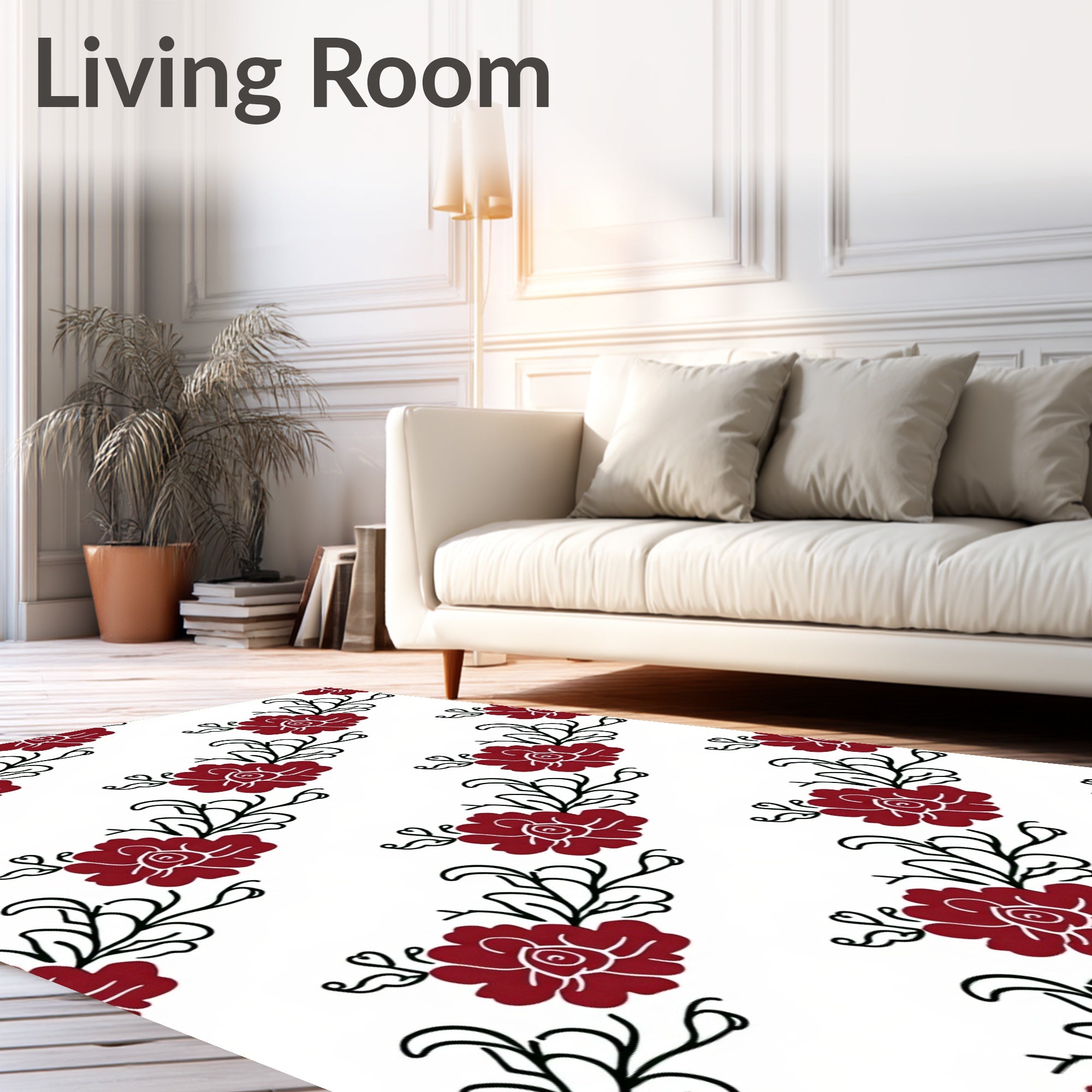 Deep Red Floral Vine Pattern Rug