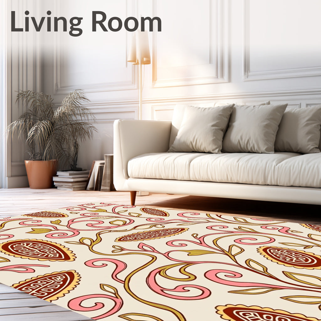 Pink Paisley Floral Vine Design Rug